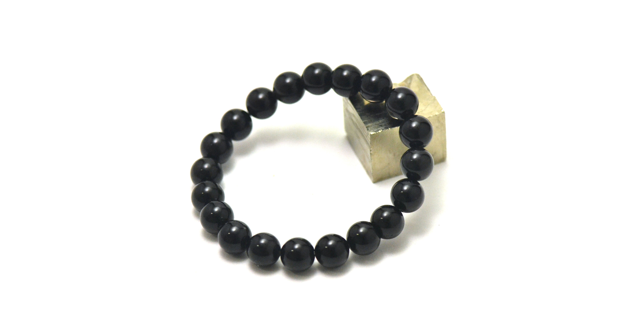 Bracelet Pierre Naturelle Obsidienne Noir Doré - Perles 6mm, élégance Mystique, Neuf